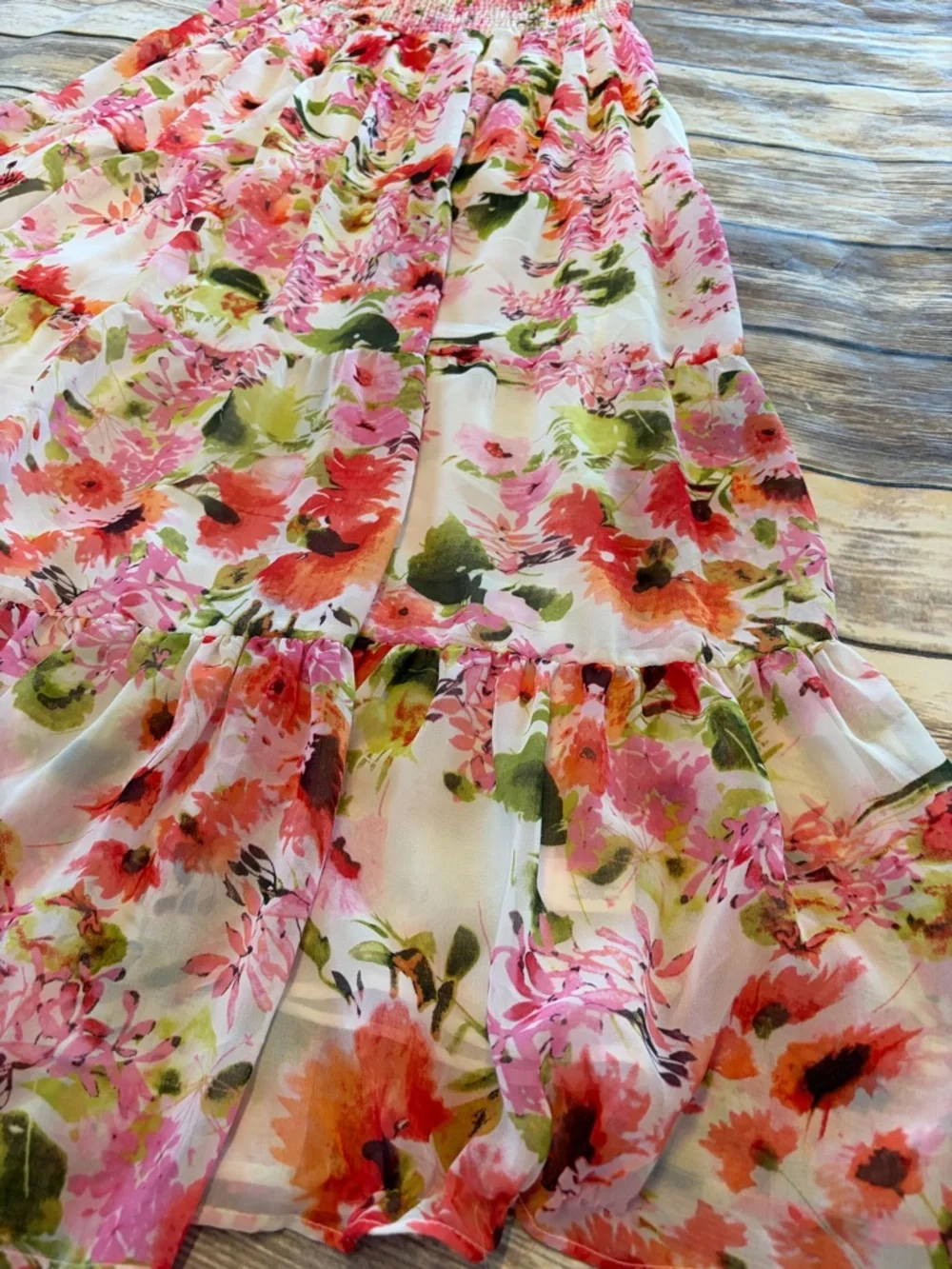 Boston Proper Floral Tiered Maxi Skirt in Pink & Green - Picture 2 of 7